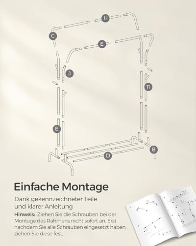 SONGMICS Kleiderständer auf Rollen, 2 Kleiderstangen, Garderobenstange, Garderobenständer aus Stahlrohren, bis 100 kg belastbar, 103,5 cm breit, multifunktionale Aufbewahrung, schwarz HSR107B01