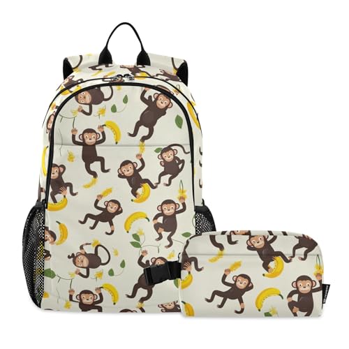 Backpack with Lunch Box for Elementary School Preschool Kindergarten Cute Monkey Banana Kids Backpack with Lunch Bags Sets for Boys Girls 202a8963