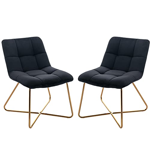 Kcc Accent Velvet Chair Living Room Chair Mid Century Modern Chair Comfy Cute Upholstered Vanity Desk Chair With Cross Gold Legs For Bedroom Office Dining Room 2 Pcs Black #TOP13