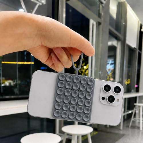 Image of DIZORO Double Sided Suction Phone Sticker,Silicone Grip Suction Phone Case Sticker,Sticky Phone Mount, Reusable Anti-Slip Strong Suction Grip Holder for Selfies & Videos(Pack of 1)(Grey)