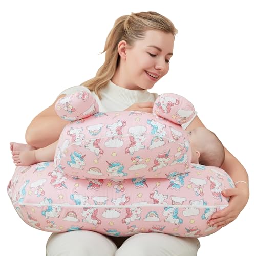 Image of lasoftan Nursing Pillow for Breastfeeding, Breast Feeding Pillow for Mom Support, Adjustable Waist Strap and Removable Cotton Cover, Unicorn