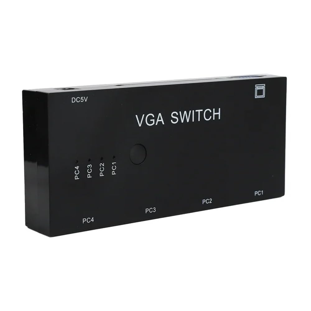 Boîtier de Commutation VGA 4 PC vers 1 Moniteur, VGA 4 en 1 Sortie, Commutation Audio vidéo VGA, avec Bouton Manuel Full HD 1080P pour Ordinateur, TV, projecteur