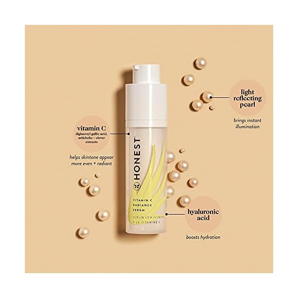 Honest Beauty Vitamin C Radiance Serum Mini with Hyaluronic Acid + Light-Reflecting Pearl | Travel Size | Dermatologist Tested + EWG Certified + Vegan & Cruelty Free | 0.33 fl. oz.