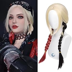 Geagle Long Blonde Wig with Red and Black Braided Wigs Ponytails Pigtails Clown Cosplay Costume Cosplay Halloween Women 2021