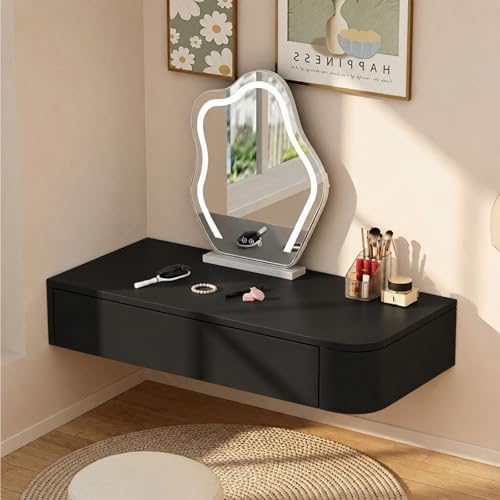 Quvex 31.5" Floating Vanity Desk, Wall Mounted Makeup Vanity Table, Black