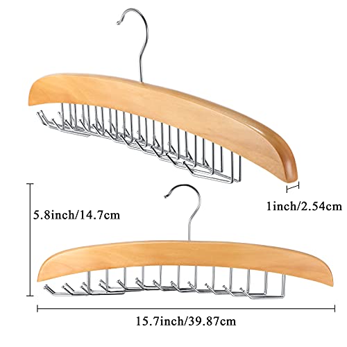2 Pieces Wooden Tie Belt Rack Adjustable 24 Belt Hooks Belt Hanger Storage Hanging Organizer Accessories For Men Women (Natural Wood Color) #TOP1
