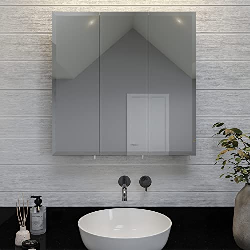 Croydex Acadia Tri-View, Surface Mount, Hang 'N' Lock Easy Installation Medicine Cabinet, 30W X 30H, White Steel #TOP27