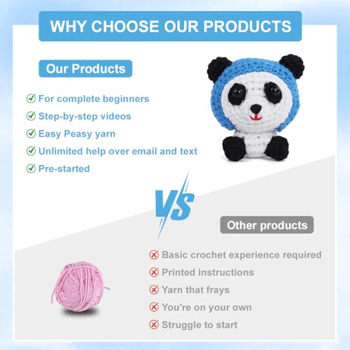 Image of Autglint Panda Crochet Kit for Beginners, Learn to Crochet Starter Kit with Pre-Started Yarn & Easy-to-Follow Video Tutorials, DIY Amigurumi Animal Kit for Adults Kids Gift