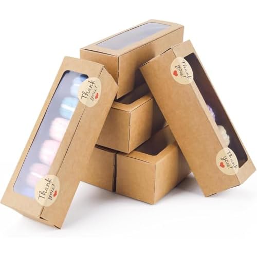 36 Pack Macaron Boxes for 5-7 Macarons Container Packaging Strawberry Candies Sweets Boxes with Sticker for Gift Giving(Brown) 36pack Brown