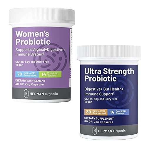 Herman Organic - Women’s & Ultra Strength Probiotic Bundle For Gut, Digestive, Colon & Vaginal Health #TOP29