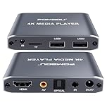 POMBOU 4K Digital Media Player, TV MP4 Video Player for USB Drive/TF Card, Mini Digital Signage HD Media Players with HDMI/AV/Optical, H.265/HEVC, Looping Auto Playback (Grey)