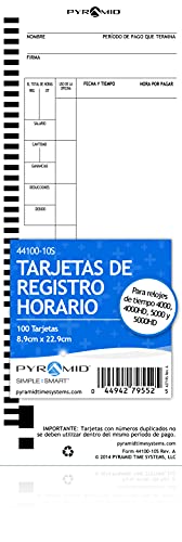Pyramid Time Systems 44100-10Smb 1,000 Count Genuine And Authentic Time Cards For 4000, 4000Hd, 4000Prok, 5000Hd And 5000 Time Clocks, Time Cards, Spanish, Time Clocks #TOP3