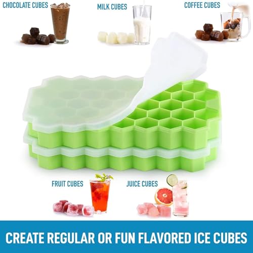 Image of 6 Pack Silicone Ice Cube Trays with Lids Easy-Release Hexagon Ice Maker for Freezer, Reusable Food-Grade Ice Molds for Cocktail Bar, Whiskey, Iced Coffee & Home Kitchen, BUYERZONE (Multi Color)