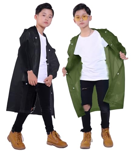 Makonus Kids Rain Jacket, 2 Pack Rain Ponchos for Kids - Reusable Raincoats for Boys and Girls Waterproof Outdoor Rain Gear