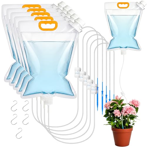 Lot de 5 sacs d'irrigation goutte à goutte - Système d'irrigation automatique en plastique - 5 l - Pour plantes d'intérieur - Kit d'irrigation goutte à...