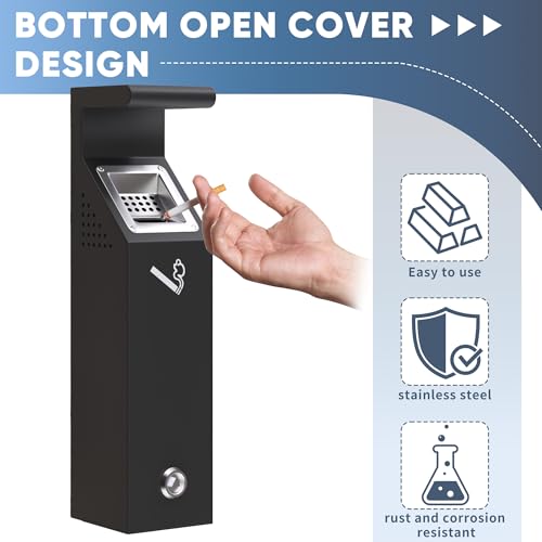 Image of AIWFL Wall Mounted Trash Receptacle Outdoor, Black Metal Trash Bin with Lock, Commercial Garbage Can for Garden, Hotel, Apartment, Office, Pub