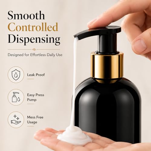Image of Prakash Empty Plastic Black Golden Pump Bottles Dispenser 500ml Portable Shampoo Lotion Hand Bottle (Black Golden Pump 500ML, Pack of 3)