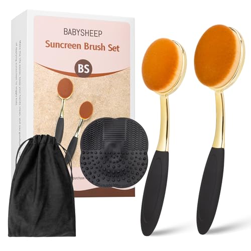 Sunscreen Brush Set - Sunblock Applicator for Kids, Adults, Child-Safe for Face and Body, Sun Lotion Applicator Sun Cream Brush with Cleaning Mat Travel Size (2 Pack) (GOLD)