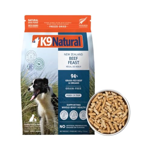 K9 Natural Beef Freeze Dried Dog Food High-Meat Natural Complete Meal or Meal Toppers for Dogs Grass-Fed Beef from New Zealand Grain-Free GMO-Free Complete & Balanced Nutrition 17.6oz