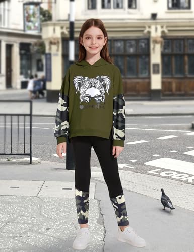 Image of Gaupafmb Girls Clothes Cool Girl Print Tie Dye Hoodie Pullover Sweatshirt Leggings 2PC Outfits