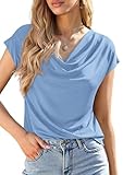 PRETTYGARDEN Womens Tops Dressy Casual Clothing 2026 Summer Cowl Neck Short Sleeve Blouses Spring Business Work Office Shirts (Light Blue,Medium)