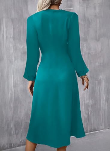 Image of Happy Sailed Women's Long Sleeve Ruched Waist Flowy A Line High Low Midi Cocktail Party Dress