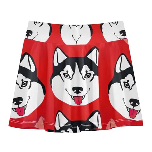 Girls' Shorts Athletic Skorts Tennis Skirts Toddler Neon Pleated Cartoon Husky Dog Red 3t2