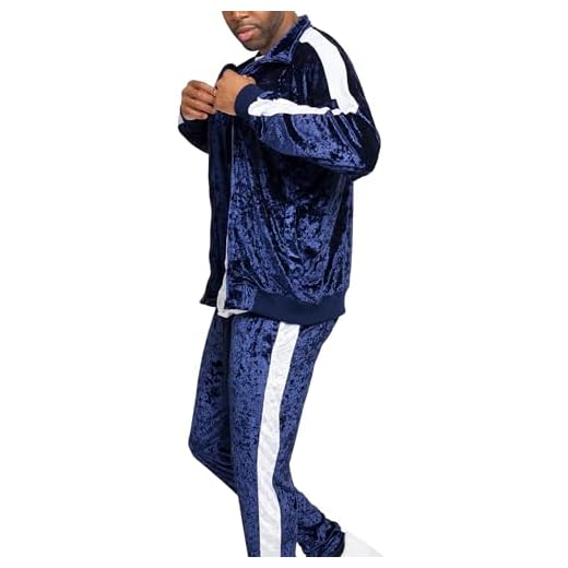 G-Style USA Men's Velvet Velour Tracksuit Set - Zipper Jacket and Sweatpants ST851 - Navy - Small