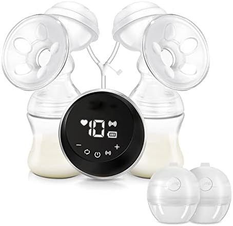 ACwiwil Double Portable Electric Breast Pump, Rechargeable Breast Feeding Pump with LED Touch Screen, 3 Modes Painless Quiet Nursing Pumps of Strong Suction & Massage, Anti-Backflow - Clear