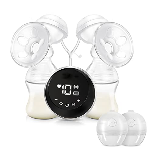 Acwiwil Double Portable Electric Breast Pump, Rechargeable Breast Feeding Pump With Led Touch Screen, 3 Modes Painless Quiet Nursing Pumps Of Strong Suction & Massage, Anti-Backflow - Clear #TOP8