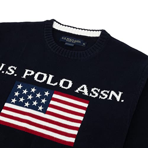 U.s. Polo Men's Flag Crew Neck Sweater Pullover (Navy, Large) #TOP2