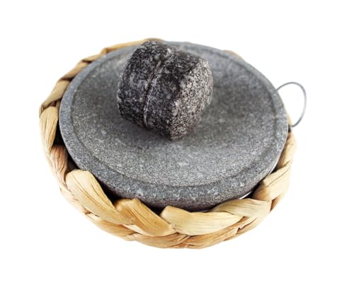 KROGHIN Small Size 6in/15cm Granite Grinder Mortar and Pestle Set Stone Plate Set for Spice and Salt on Camping Primitive Lava Dish
