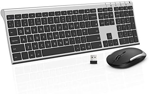 Wireless Rechargeable Keyboard and Mouse Set Ultra Slim Full Size UK Layout QUERTY for Computer Laptop PC Desktop, Black and Silver