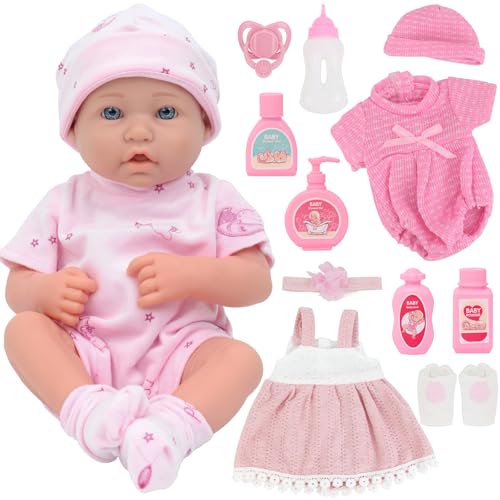 UNICORN ELEMENT 14 Inch Reborn Baby Girl Doll with Baby Doll Clothes and Accessories, 15 Piece Soft Body Dolls with Gift Box - Pacifier, Feeding Bottle Etc, Gift for Girls Toddlers 3+ 14 inc