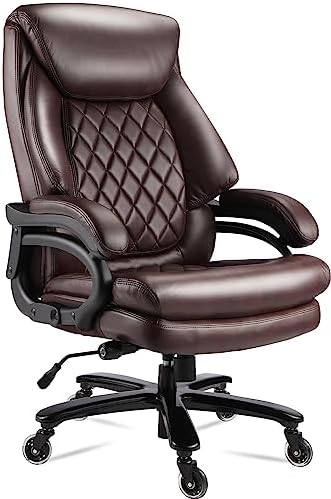 400lbs Big and Tall Office Chair Wide Spring Seat Executive Office Chair Back Support Home Office Desk Chair for Heavy People Computer PU Leather Chair with Heavy Duty Casters 360 Swivel Chair (Brown)