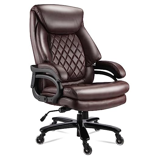 400lbs Big and Tall Office Chair Wide Spring Seat Executive Office Chair Back Support Home Office Desk Chair for Heavy People Computer PU Leather Chair with Heavy Duty Casters 360 Swivel Chair (Brown)