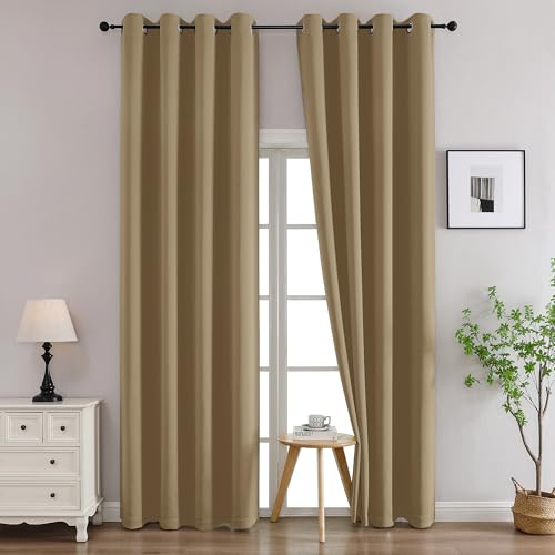 Image of Simplebrand Taupe Curtains for Bedroom Living Room 96 Inches Long 2 Panels Set, Room Darkening Thermal Insulated Curtains & Drapes, Solid Grommet Noise Reducing Window Treatment, W50 x L96 Inch