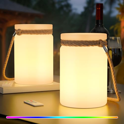 RWWR 2 Stück LED Outdoor Lampe Akku Tischlampe Kabellos, Wetterfest IP...