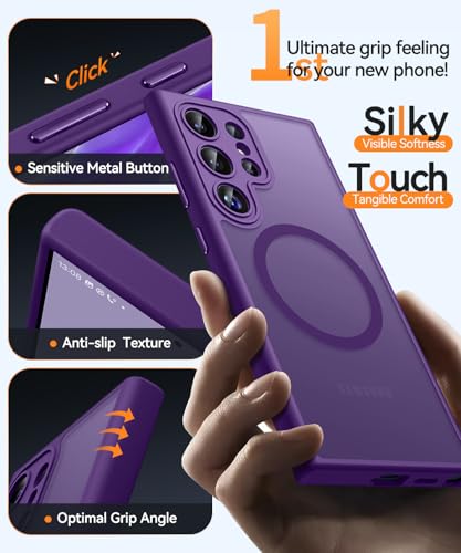 Image of CANSHN Designed for Samsung Galaxy S22 Ultra Case [Full Camera Protection] [Compatible with MagSafe] Translucent Matte Shockproof Protective Phone Cover 6.8 Inch - Deep Purple
