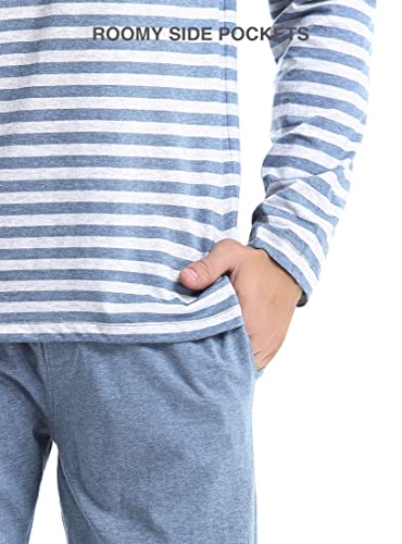 DAVID ARCHY Men's Pajamas Set Soft Cotton Long Sleeve Sleepwear Comfy Loungewear Pjs with Pockets (M, Heather Navy Blue) - Image 3