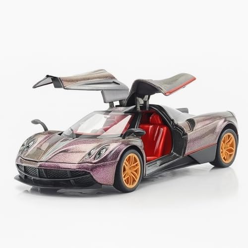 Image of Pagani Huayra Die-Cast Car - 1:32 Scale Alloy Model Supercar with Pull-Back Function, Lights & Sound, Openable Doors - Collectible Toy for Kids, Boys & Enthusiasts (Purple)