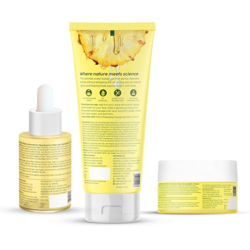 PLIX - THE PLANT FIX Pineapple Pigmentation Skincare Kit For Dark Spot Removal | Cleanser, Face Serum and Moisturizer Combo With 2% Alpha Arbutin For Women & Men, Pack of 3