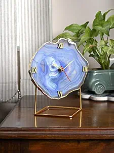 Offer Light Purple and White Agate Stone and Metal Stand Clock