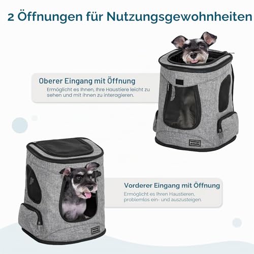 Petsfit Hunderucksack & Katzenrucksack für große Katzen bis 5kg - Leichter Katzen Rucksack mit Netzfenster, Brustgurt & Polster - Atmungsaktiver Rucksack für kleine Hunde, Grau