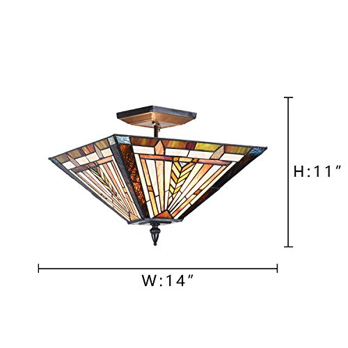 Semi Tiffany Flush Mount Ceiling Light Fixtures Stained Glass Classical Style Hallway Living Room Bedroom Light Fixtures 2-Light