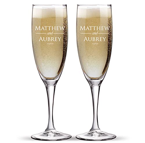 Set of 2 personalized wedding champagne flutes