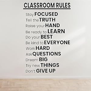 CVANU Classroom Rules Typography Vinyl Self-Adhesive Motivational Quote Wall Sticker for Wall Decoration_Black (36inchX24inch)_202308-110