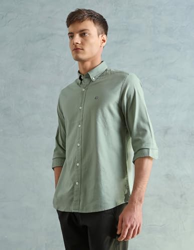 Image of Arrow Sport Solid Slim Fit Cotton Shirt for Men - Full Sleeve Mens Casual Shirts