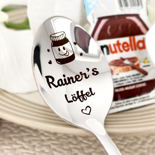Geschenkset mit personalisiertem Löffel & Nutella Mini – Süßes Mitbringsel mit Gravur – Kleine Geschenkidee für Freundin, Freund, Kollegen