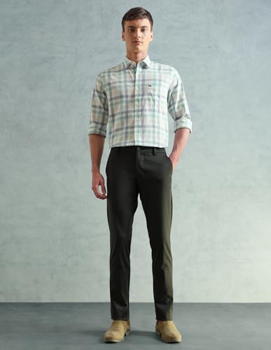 Image of Arrow Sport Men Slim fit Cotton Checked Long Sleeves Spread Collar Shirt